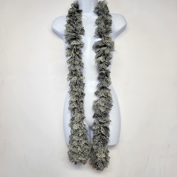 Animal Print Scarf Womens One Size Black White Ruffle Chiffon Y2K 90s Retro - Picture 2 of 11